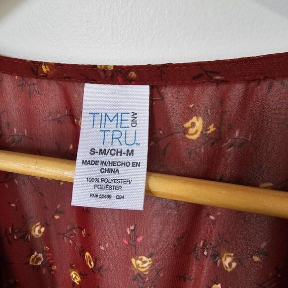 NEVER WORN TIME AND TRU RED DITSY FLORAL LONG BELTED KIMONO CARDIGAN SIZE SMALL - Picture 11 of 14